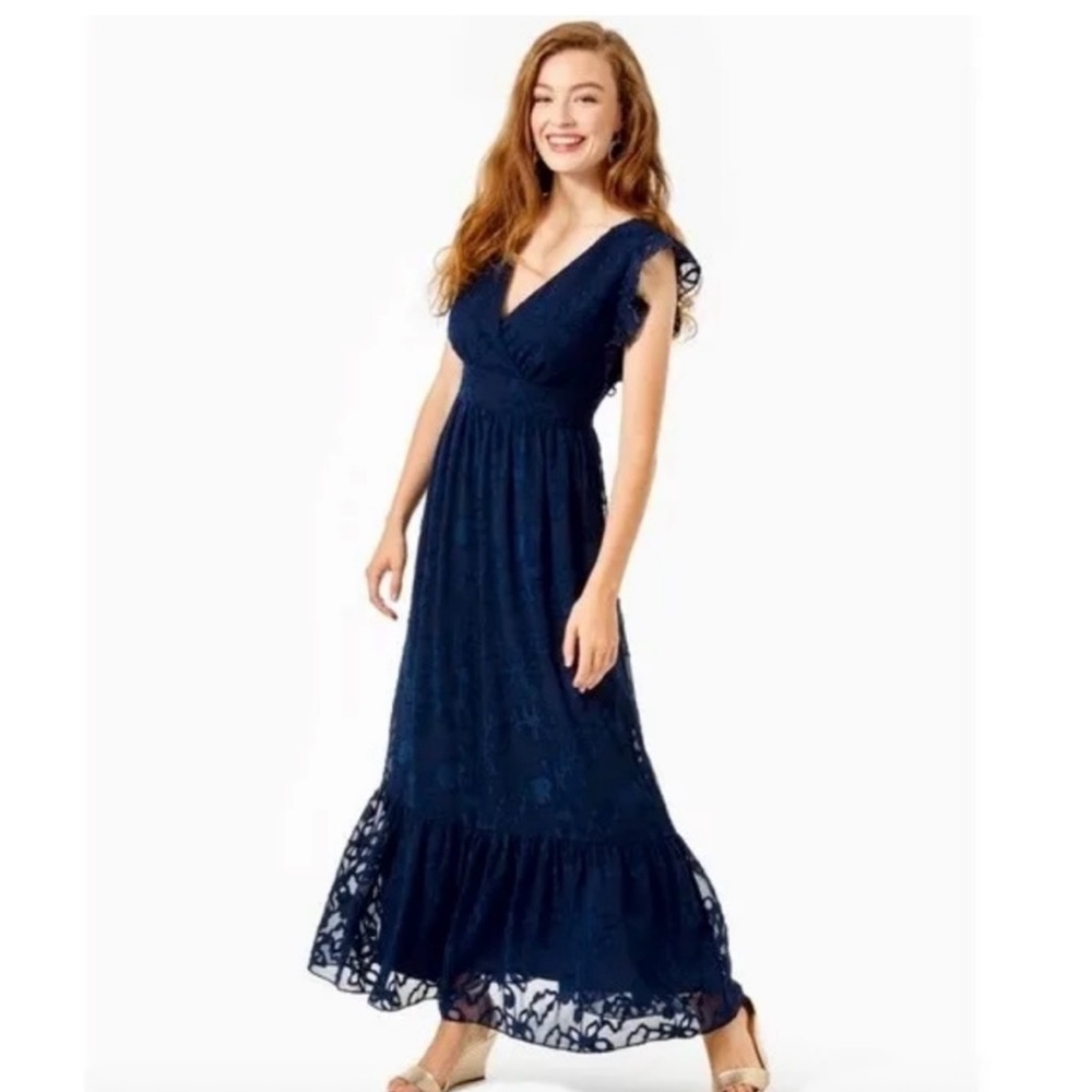 Lilly Pulitzer Autumn Midi Dress navy blue size 16